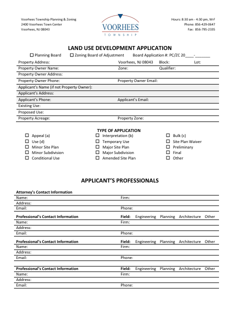 First page of the Land Use Development Application
