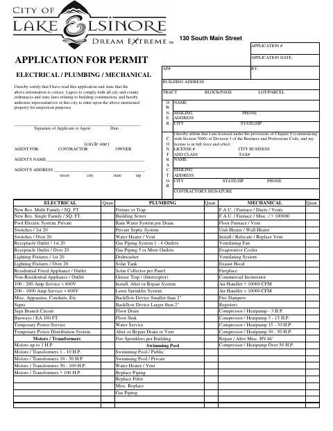 First page of the Trades Permit Application