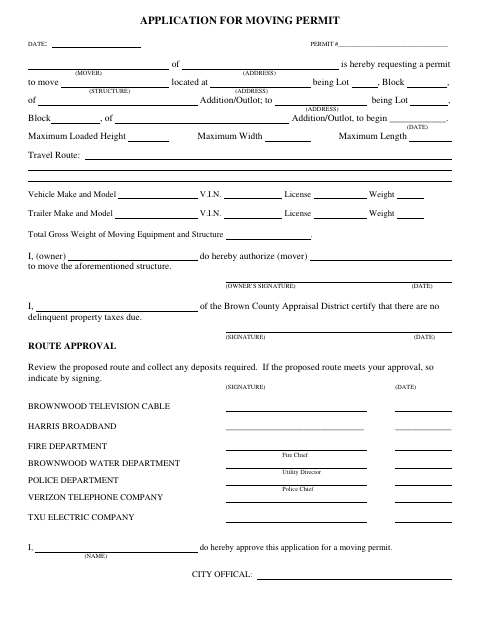 First page of the Application for Moving Permit