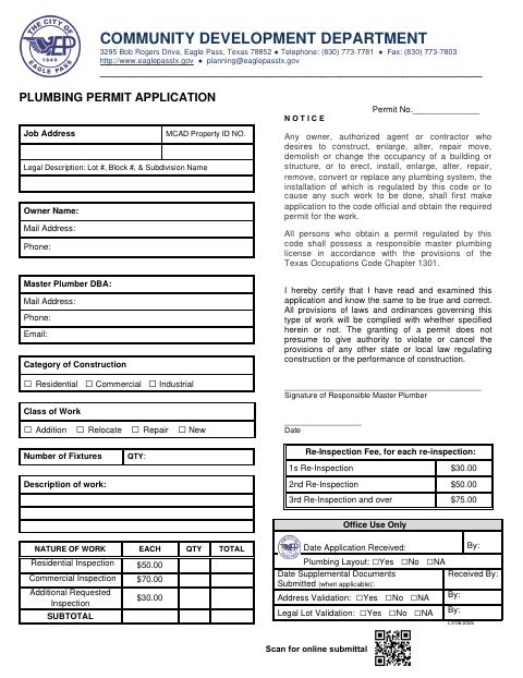 First page of the Plumbing Permit Application