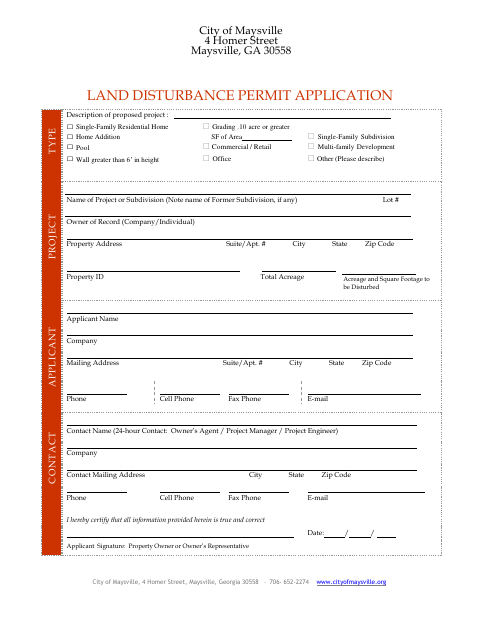 First page of the Land Disturbance Permit Application