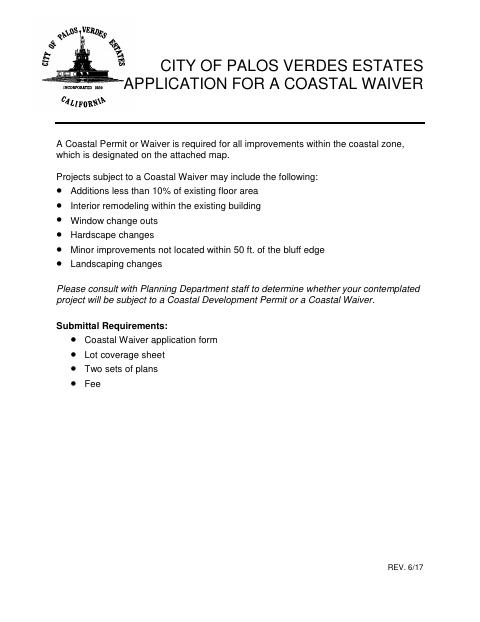 First page of the Application for a Coastal Waiver