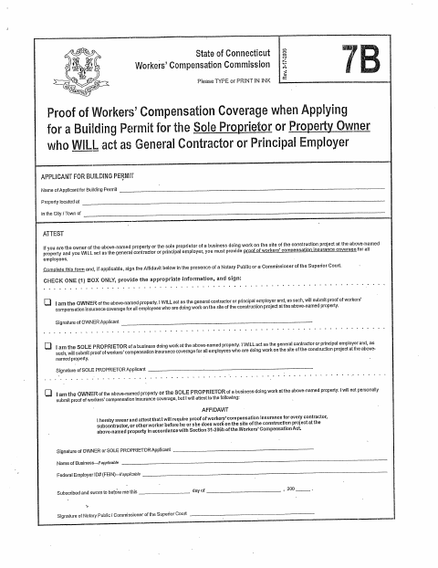 First page of the Workers’ Compensation Coverage Proof and Affidavit