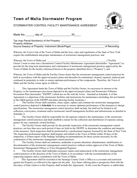 First page of the Stormwater Control Facility Maintenance Agreement
