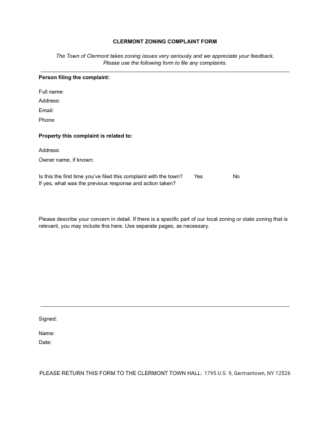 First page of the Zoning Complaint Form