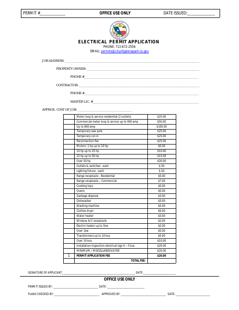 First page of the Electrical Permit Application