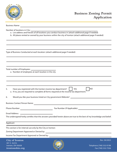 First page of the Business Zoning Permit Application