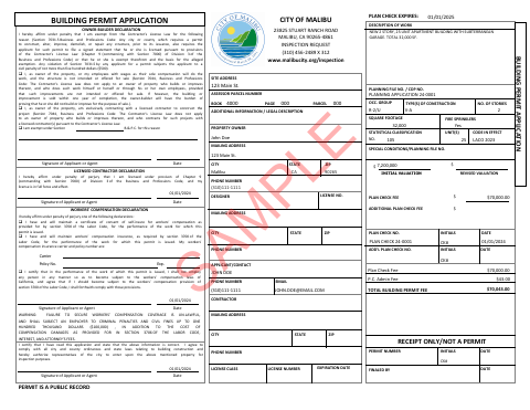 First page of the Multi-Family Building Permit Application