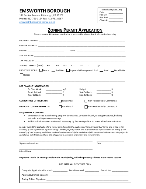 First page of the Zoning Permit Application
