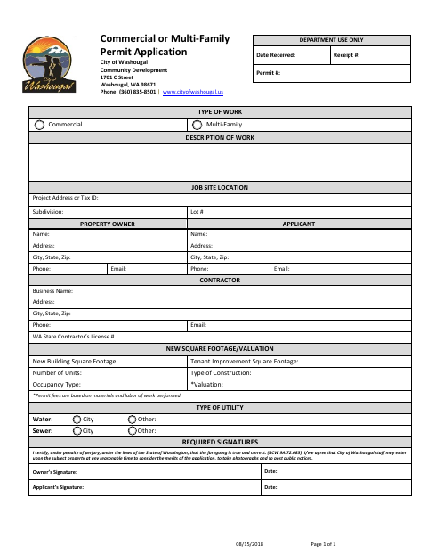 First page of the Commercial or Multi-Family Permit Application