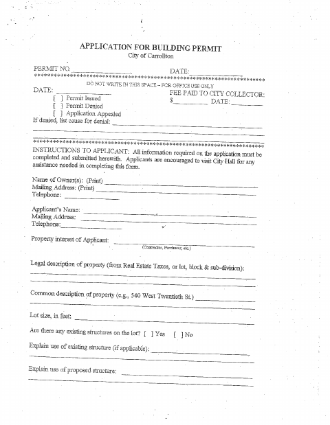 First page of the Building Permit Application