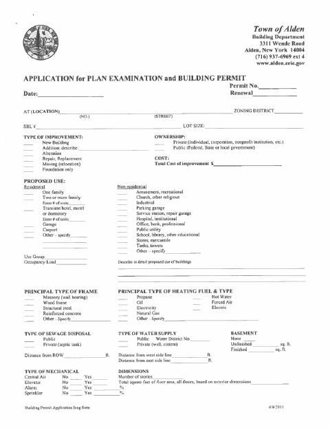 First page of the Building Permit Long Form