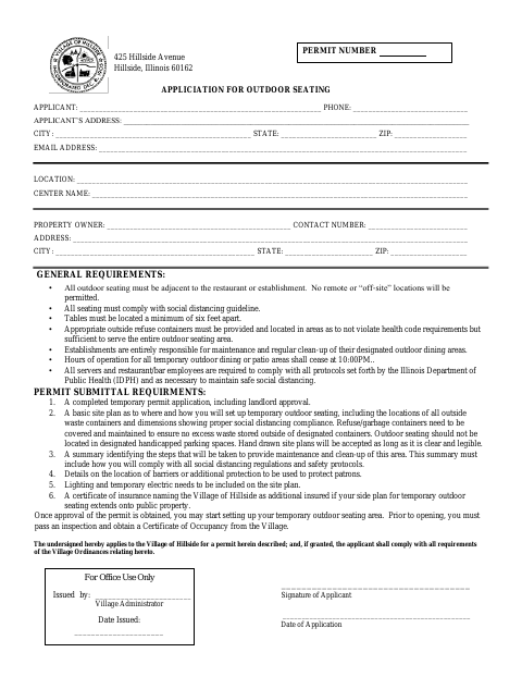 First page of the Application for Outdoor Seating