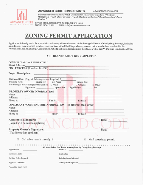 First page of the Zoning Permit Application