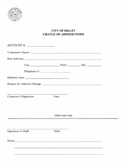 First page of the Change of Address Form