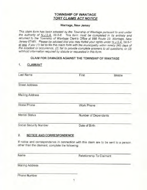First page of the Tort Claim Notice