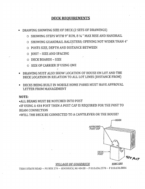 First page of the Deck and Porch Permit Application
