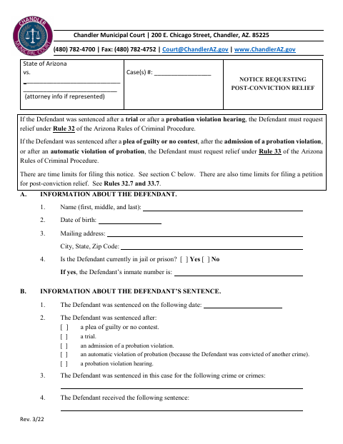 First page of the Notice Requesting Post-Conviction Relief
