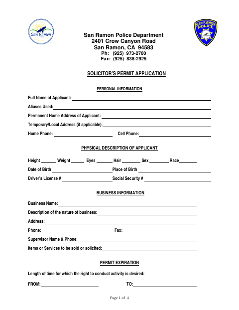 First page of the Solicitor’s Permit Application