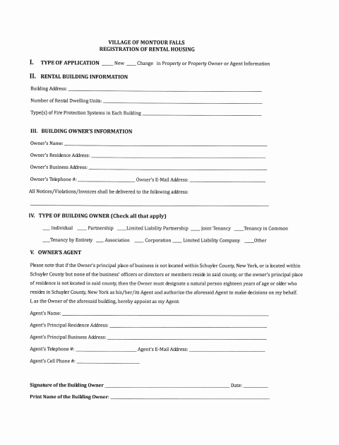 First page of the Rental Registration Form