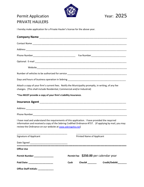 First page of the Private Haulers Permit Application