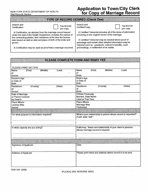 First page of the Marriage Record Copy Application