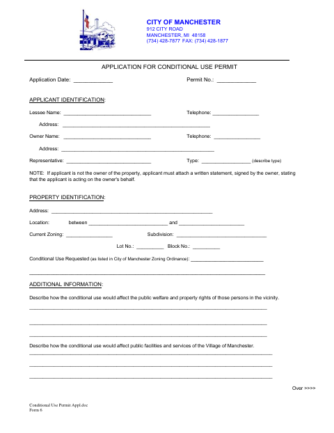 First page of the Application for Conditional Use Permit
