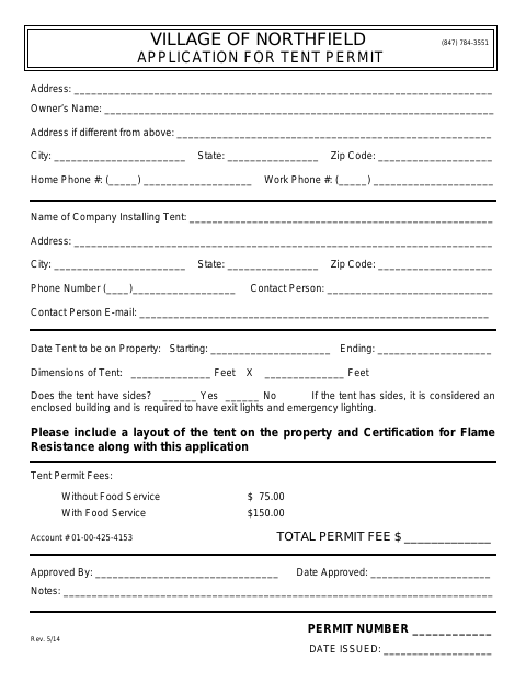 First page of the Tent Permit Application