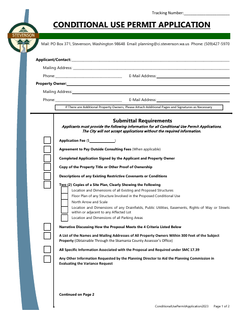 First page of the Conditional Use Permit Application