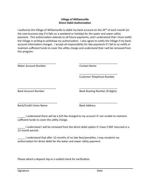 First page of the Direct Debit Authorization