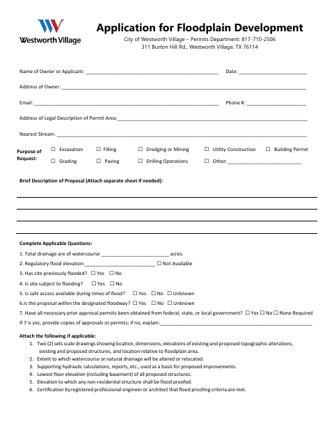 First page of the Application for Floodplain Development