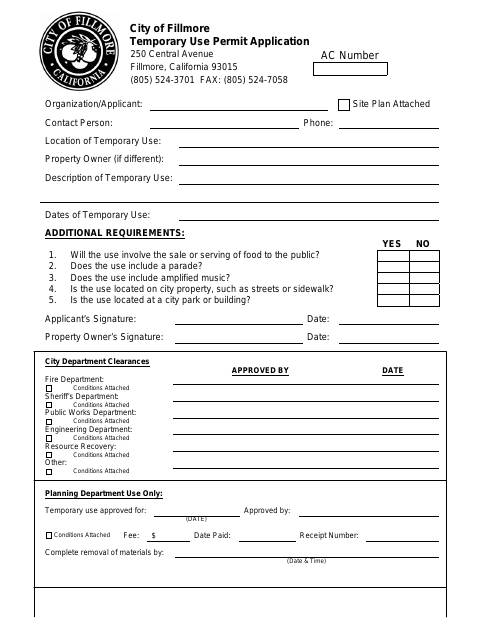 First page of the Temporary Use Permit Application