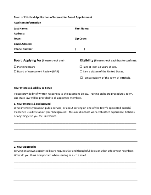 First page of the Application of Interest for Board Appointment