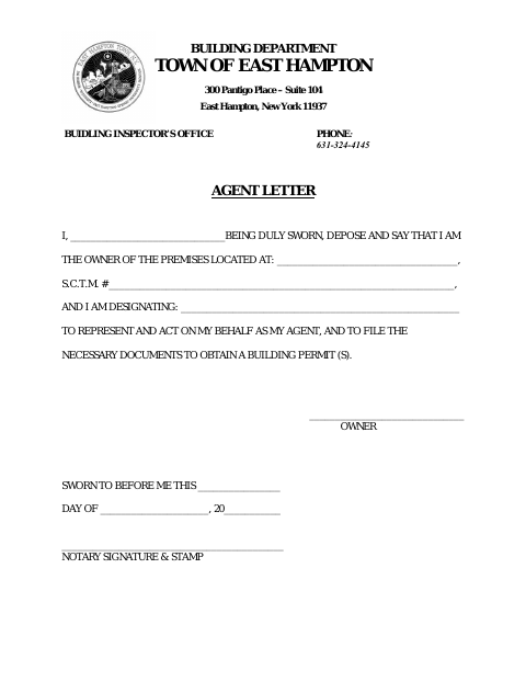 First page of the Building Permit Agent Letter