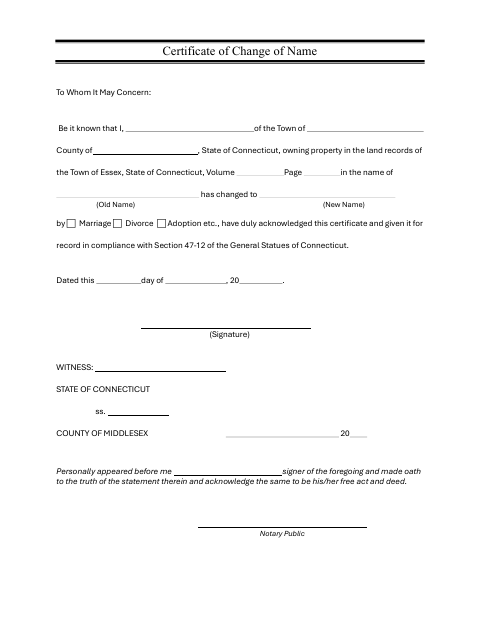 First page of the Certificate of Change of Name