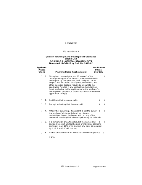 First page of the Schedule A – General Requirements