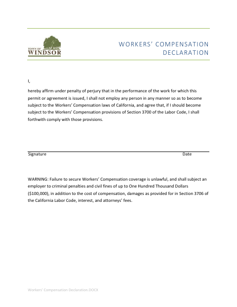 First page of the Workers’ Compensation Declaration