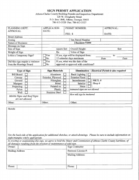 First page of the Sign Permit Application