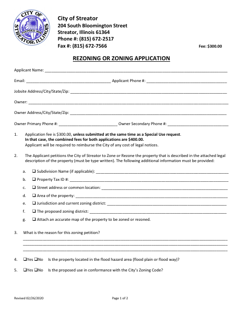 First page of the Rezoning or Zoning Application