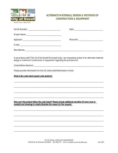 First page of the Alternate Materials, Design & Methods of Construction & Equipment