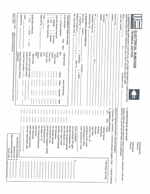 First page of the Electrical Subcode Application