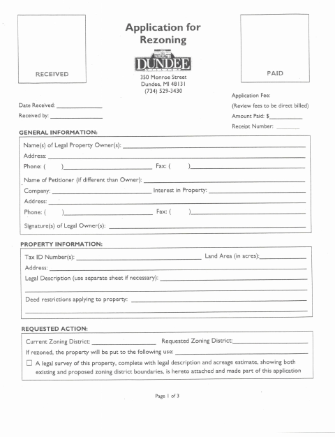 First page of the Rezoning Application