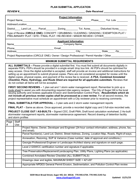 First page of the Plan Submittal Application