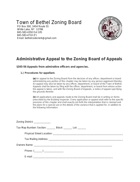 First page of the Administrative Appeal to the Zoning Board of Appeals
