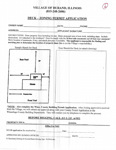 First page of the Deck Zoning Permit Application