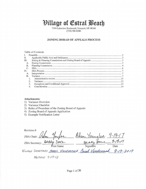 First page of the Zoning Board Of Appeals Application