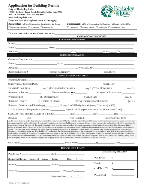 First page of the Application for Building Permit