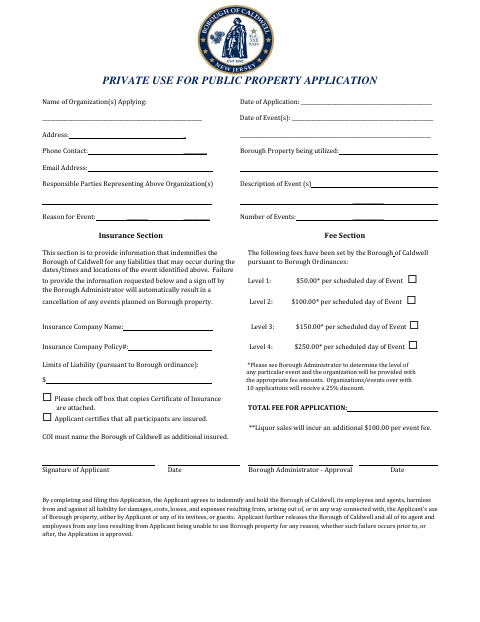 First page of the Private Use for Public Property Application