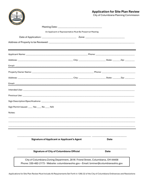 First page of the Application for Site Plan Review