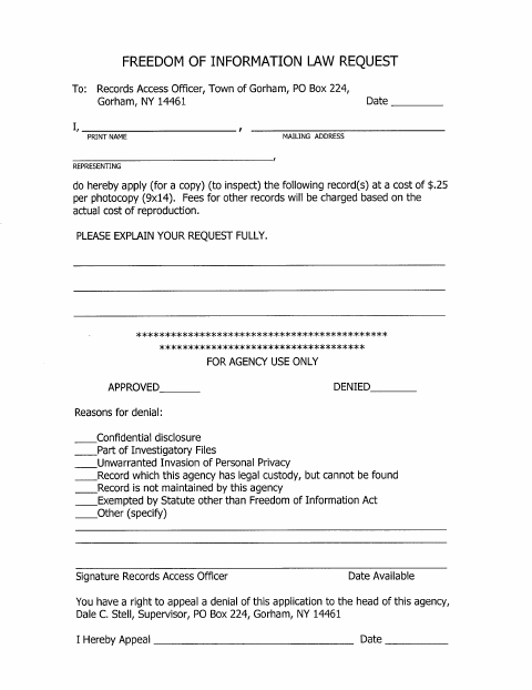 First page of the Freedom of Information Law Request